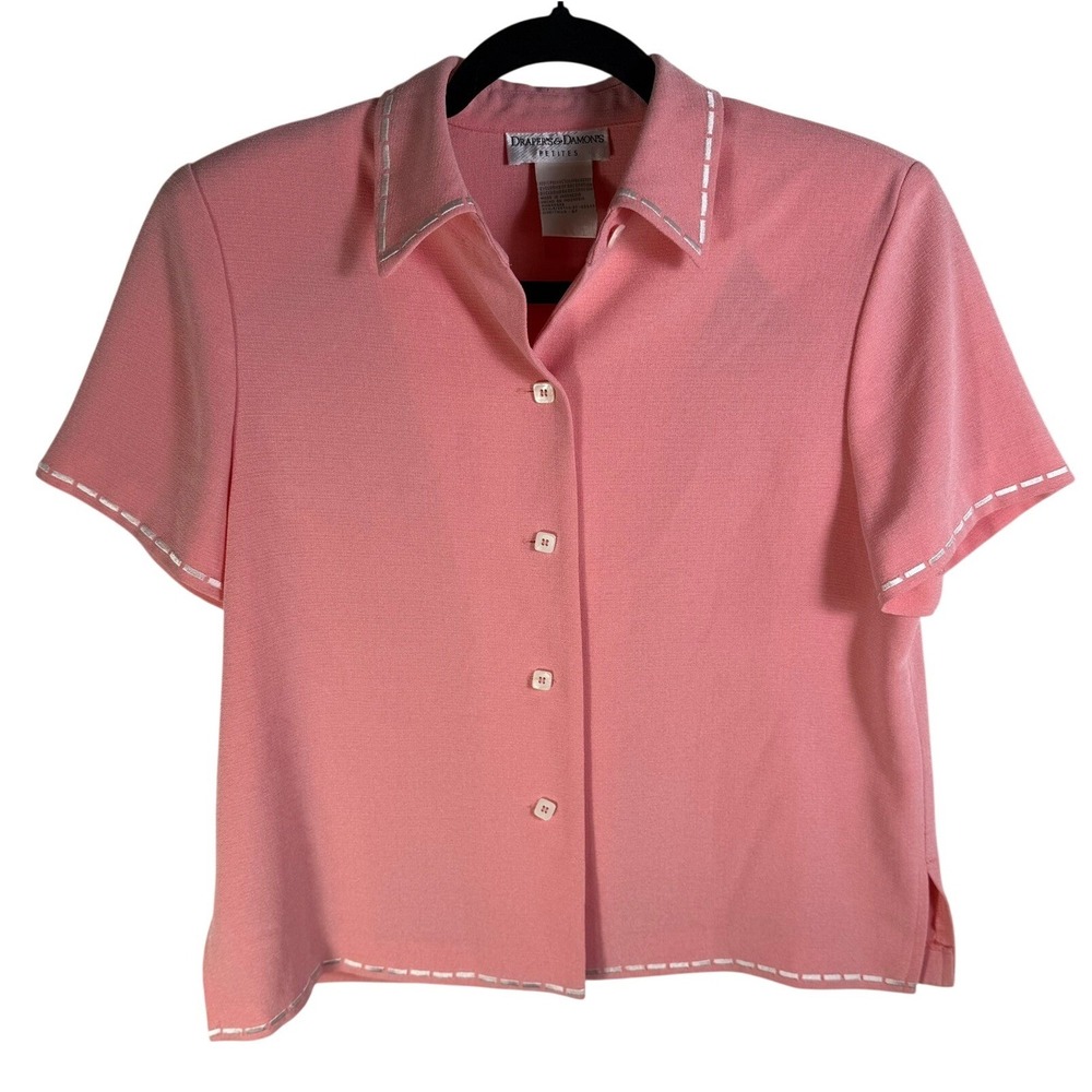 Drapers & Damons Petites Coral Pink Short Sleeve Whipstitch Blouse Size 8P